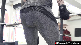 KawasakiYoshi.com - Japanese jock Yoshi Kawasaki intense dildo training play in the gym