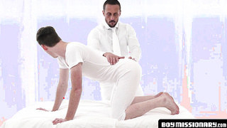 BoyMissionary.com - Freckled twink's divine, raw doggy style fucking with a big-dicked, authoritative elder