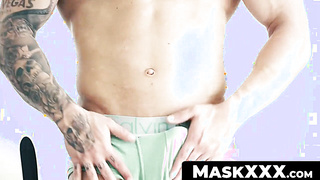 MaskXXX.com - Masked muscle dude Luke Ward's big cock wanking it well solo