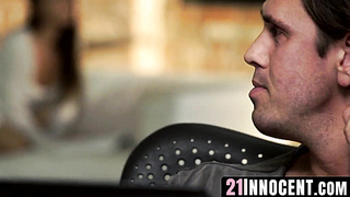 21Innocent.com - Brunette's wet dream comes true with a big fat cock owner