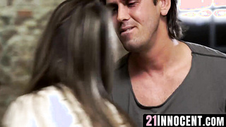 21Innocent.com - Brunette's wet dream comes true with a big fat cock owner