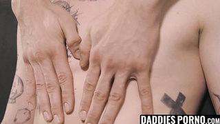 Tattooed twink stepson gives stepdaddy a blow during spa
