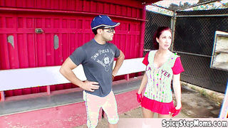 Redhead stepma wants to learn baseball