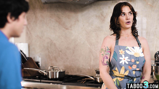 MILF preparing dinner on stepsons cock