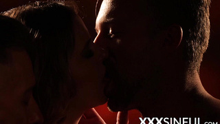 Erotic redhead MILF sucks two cocks and gets pussy fingered