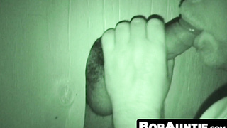 BobAuntie.com - Bearded fat fucker swallows a big hairy glory hole cock vigorously