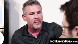 HotFamilyPorn.com - Nerdy twink receives big cock from tattooed jock stepdad