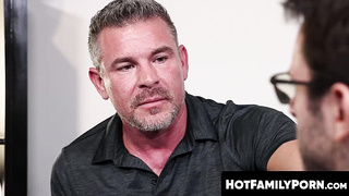 HotFamilyPorn.com - Nerdy twink receives big cock from tattooed jock stepdad