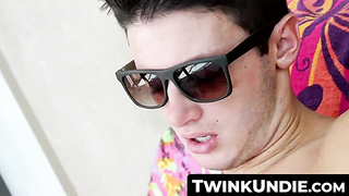 TwinkUndie.com - Twink Damon Archer's shades-on jerk off and cum blast