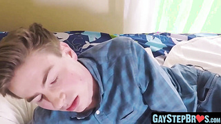 GayStepBros.com - Hot twink explodes with pleasure while stepbro's bare cock fills him up