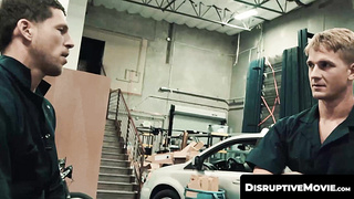 DisruptiveMovie.com - Mechanic Roman Todd bends twink Brandon Anderson over for a quick bareback