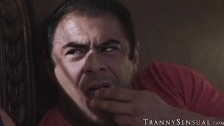 Transsexual babe goes for rough analdrilling after blowjobs