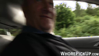 Cute whore picked up by the road to suck bunch of old guys