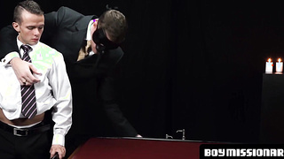 BoyMissionary.com - Oiled-up twink receives a divine, raw blessing from a mature Mormon elder in a sacred union