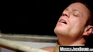 MuscleJockBound.com - Buff and stunning hunk man endures torment and rough oral play in ropes and chains