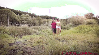 Mommy goes countryside and rides hard dick in the backyard