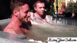 SwingYourBalls.com - Inked ginger homo enjoys jacuzzi then jack off with his lover