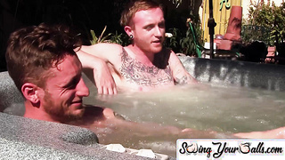 SwingYourBalls.com - Inked ginger homo enjoys jacuzzi then jack off with his lover