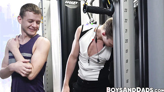 Lithe and gay stepcousins indulge in a threesome with strapping DILF Dolf Dietrich