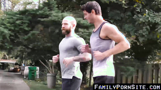 FamilyPornSite.com - Post-workout bareback: hairy dad drills jock stepson