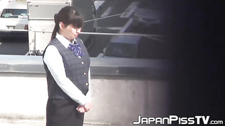 Cute Japanese teenagers peeing outdoors in hot compilation