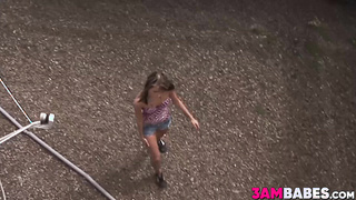 Babe Jennyfer Sweet in public threesome with a fat facial