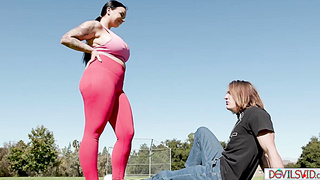 Big tits cougar teasing then tit fucking 19yo lad