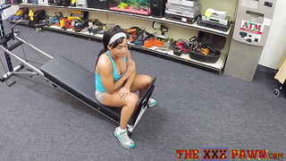 Kinky ebony cutie fucked hard doggystyle in pawnshop office