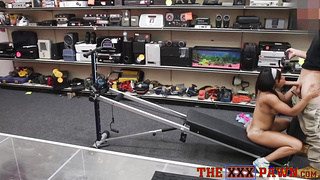 Kinky ebony cutie fucked hard doggystyle in pawnshop office