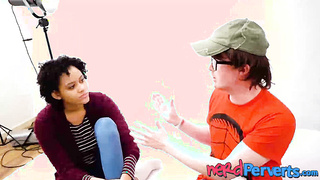 Beautiful ebony Jade Jenson ball licking and cock sucking