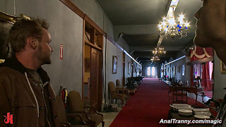 Bound guy anal fucked by shemale domme