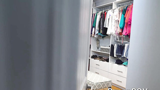 Cute babe Bella Rose gives stepbro BJ before doggystyle fuck