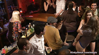 Hot slaves anal fucked at public party