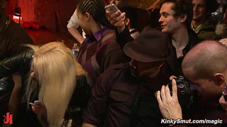 Hot slaves anal fucked at public party