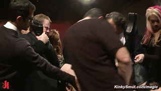 Hot slaves anal fucked at public party