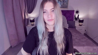 Busty teen flashes shaved pussy