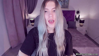 Busty teen flashes shaved pussy