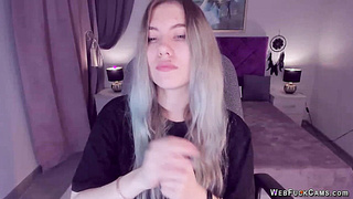 Busty teen flashes shaved pussy