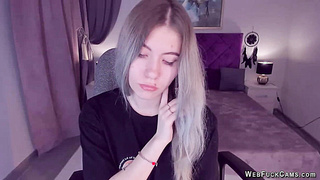 Busty teen flashes shaved pussy