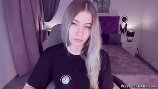 Busty teen flashes shaved pussy