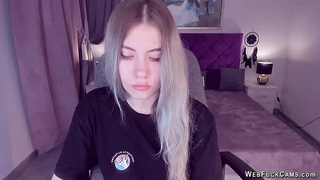 Busty teen flashes shaved pussy