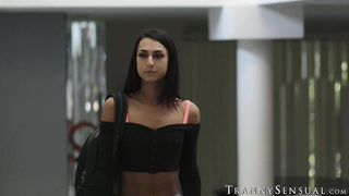 Kinky tranny Khloe Kay blows hairy cock before raw fucking