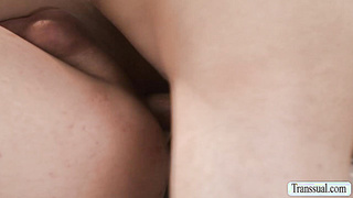 Big tits TS bareback fucked by her new roommate