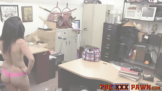 Natural tits Latina sucks big pawnshop owner cock before sex