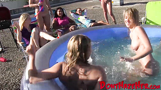 Cute lesbian moans during passionate encounter by the pool