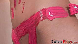 Dykes strip naked and paint each other before using sex toys