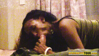 Naughty black babe swallowed white dick