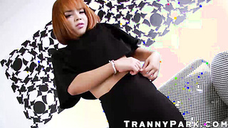 Nasty tranny Evesa masturbates all alone in hotel room