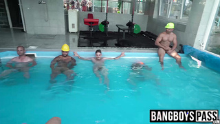 Huge cock rock hard hunks group bareback fun by the pool