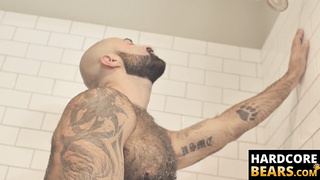 HardcoreBears.com - Bear washes his furry body and spanks his thick beefy ass